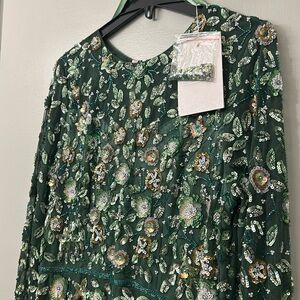 MAC DUGGAL NWT Embellished High Neck Long Sleeve A Line Gown in Sage Green 14